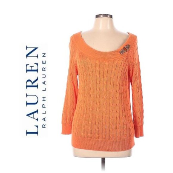 LAUREN by RALPH LAUREN - Classic cable knit scoop neck orange sweater - Picture 3 of 10